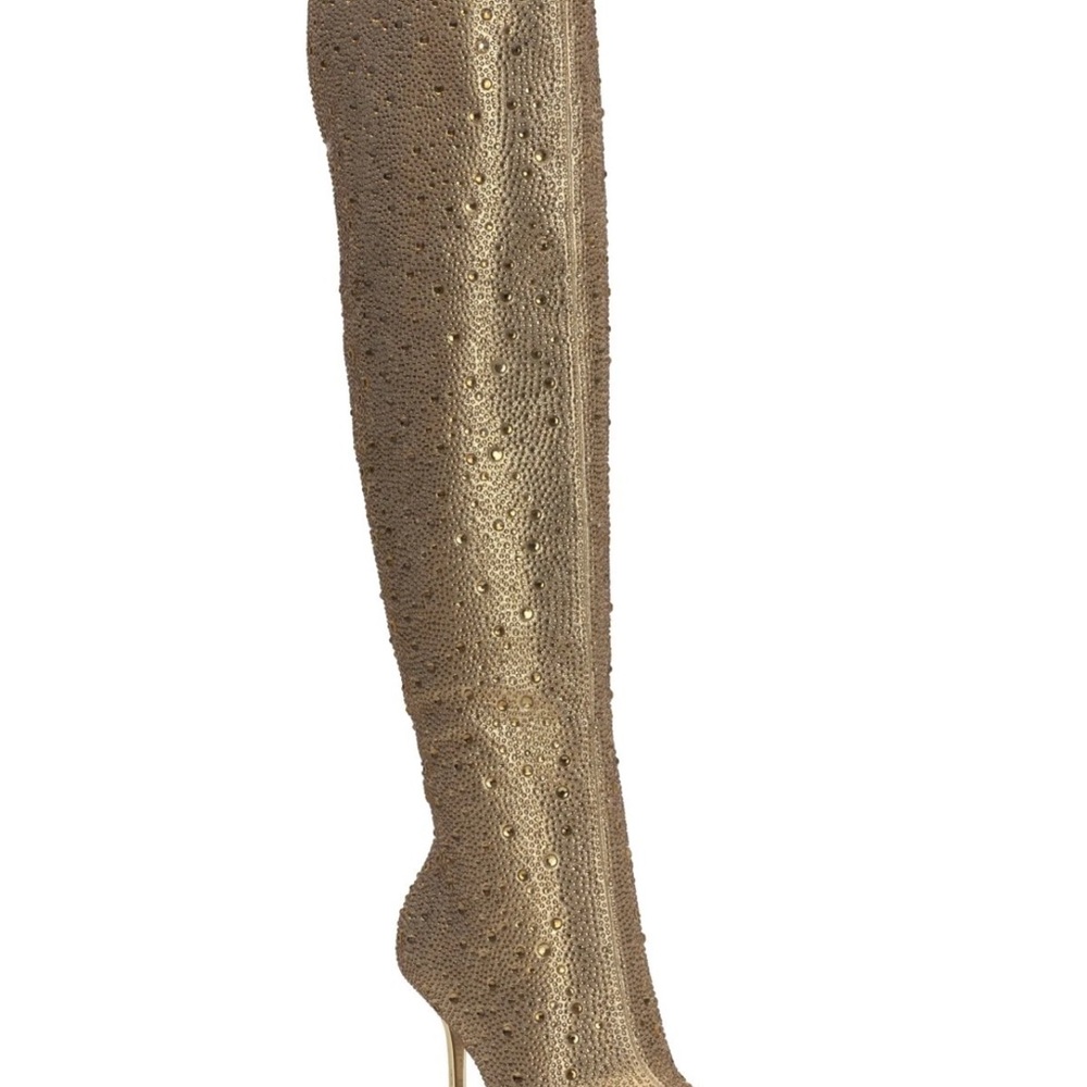 INC Womens Saveria 5 Rhinestone Tall Over-The-Knee Boots |  Gold Bling | 8.5M